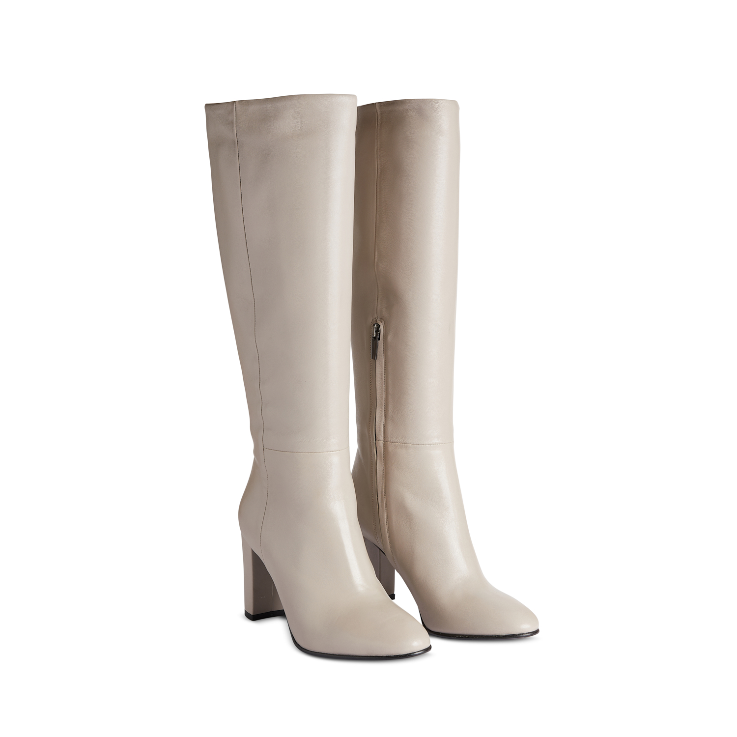 Women's Leather Heeled Boots with Half Side Zip - Canto de' Ricci